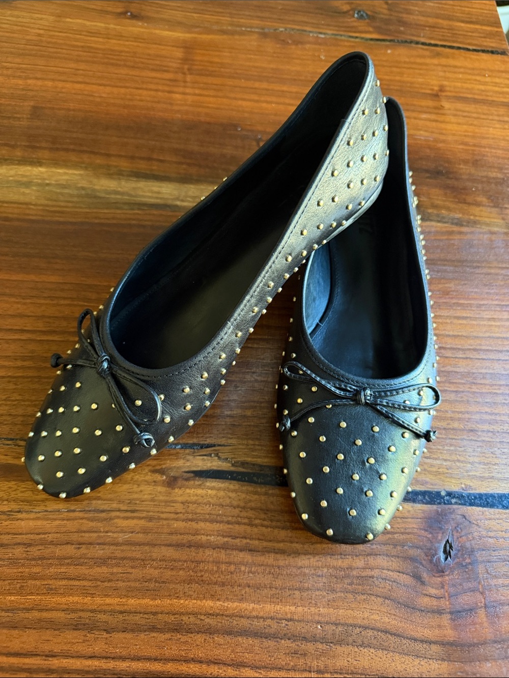 SCHUTZ Studded Black Ballet Flats - Women's Comfortable Slip-Ons
